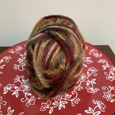 Partial 4.7 oz Lion Brand Jiffy Thick Quick Yarn Earth Tone Brown Red Green - Image 1 of 4