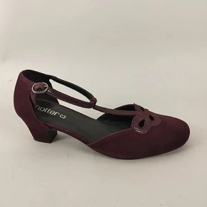 Hotter T Bar Shoes Womens 7.5 Burgundy Suede Leather Mary Jane Heel Smart Dance - Picture 1 of 13