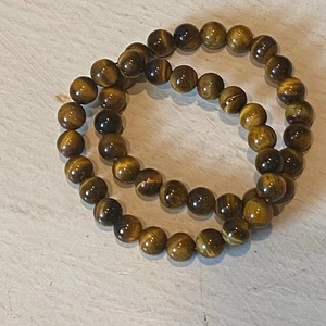 2 Tigers Eye Bracelets Round Gemstone Healing Energy Stretch Bracelets Women 7" - Picture 1 of 1
