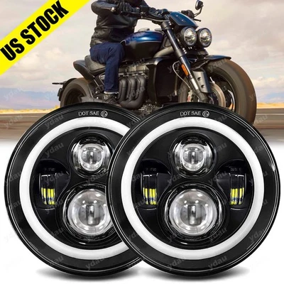2pcs 5.75 Inch Round LED Headlights in Black Hi/Lo Beam For Motorcycle Bike - Image 1 of 4