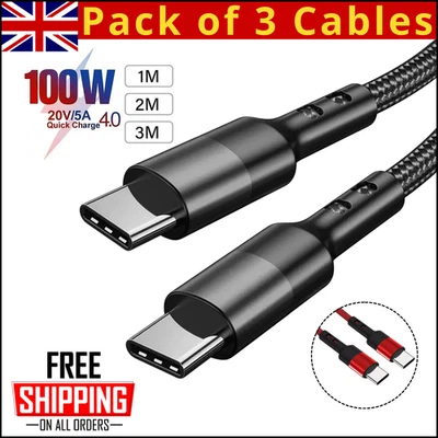 Type C to Type C Fast Charger Cable 3A For Samsung Mobile Phone Lead USB C Cable - Image 1 of 4