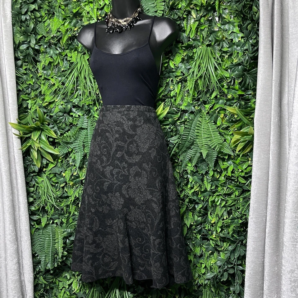 Falda mujer ANN TAYLOR 2 negra gris línea A estampado floral mezcla de lana dobladillo midi 3362 Foto 1 de 4