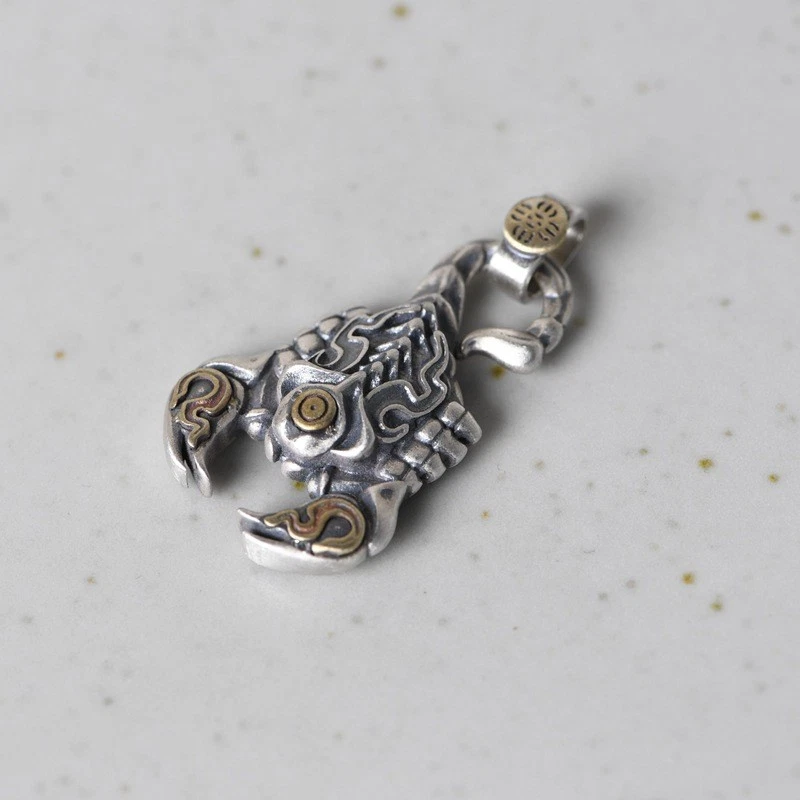 Men's Armored Scorpion Pendant, S925 Silver & Brass, Gothic Biker Soul Charm - Image 1 of 4