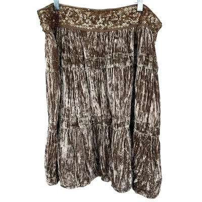 Falda BCBGMAXAZRIA Y2K Mujer L Terciopelo Aplastado Lentejuelas Cintura Coñac Hasta la Rodilla Foto 1 de 4