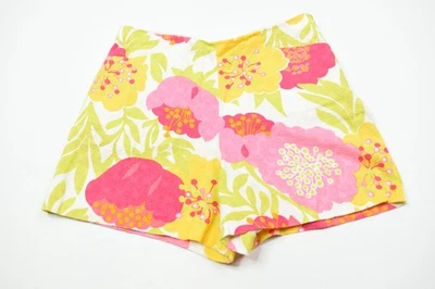 Short feminino Lilly Pulitzer fenda cintura alta 6 verde rosa floral algodão relaxado - Imagem 1 de 4