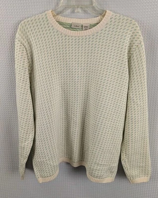 Suéter Pullover Tejido Algodón LL Bean Crema con Diseño Azul y Verde Nuevo Sin Etiquetas Talla XL Foto 1 de 4