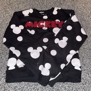 Disney Mickey Mouse Sequined Black/White Print Sweatshirt Girl's SZ S(3-5) - Picture 1 of 4