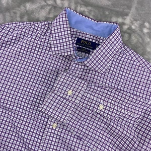 Polo Ralph Lauren Herren XL lila kariert Slim Fit 100% Baumwolle Stretch Button Down - Bild 1 von 11
