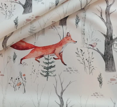 CRAFTY MOUSE'S Velour velvet Upholstery fabric Foxes on White priced by HALF METER