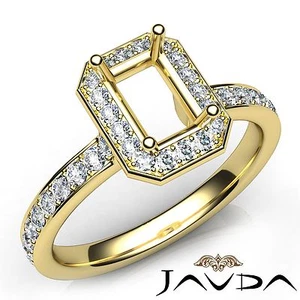 Anillo clásico de compromiso de diamantes con halo esmeralda semi montura de oro amarillo de 14 k de 0,45 quilates - Imagen 1 de 7