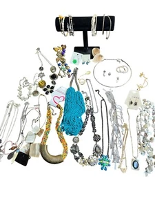 Jewelry Lot to Wear or Resale 23 Necklaces 2 Pins 3 Charms 5 Earrings 6 Bracelet - Picture 1 of 13
