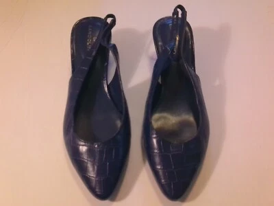 BANDOLINO AZUL PUNTIAGUDO TACÓN CUÑA TACÓN HONDA ZAPATOS DE SALÓN TALLA 6M ESTAMPADO COCODRILO Foto 1 de 4