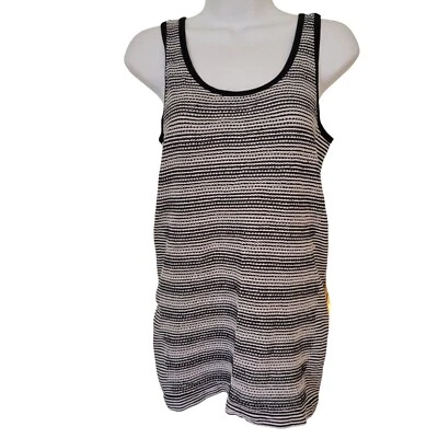 Athleta Black White Striped Sleeveless Tank Top M Knit Seamless - Image 1 of 4