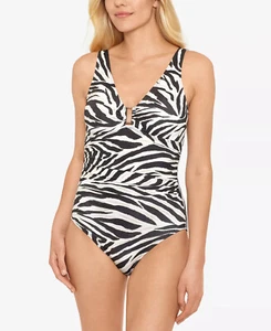 RALPH LAUREN One Piece Swimsuit Zebra Print Brown Size 14 $155 - NWT - Picture 1 of 4