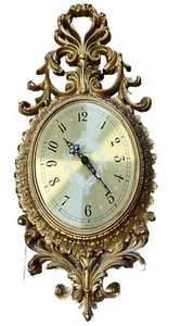 VTG MCM 1965 Burwood Hollywood Regency Baroque Style Wall Clock Oval 26” Works - Picture 1 of 20