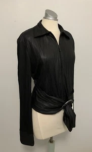 Joseph Ribkoff Leather Look Size 12 Black Shirt Jacket Front Buckle Zippered - Imagen 1 de 12