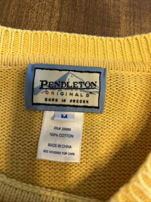Men’s Pendleton Yellow 100% Cotton Scoop Neck Sweater Size Medium - Image 1 of 4