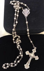 Vintage 22g Sterling Silver Rosary With Whiting Davis Mesh Bag - Picture 1 of 13