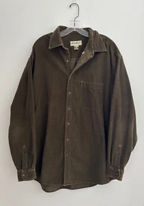Mens Eddie Bauer Green Corduroy Button Up Shirt sz Large Tall - Picture 1 of 4