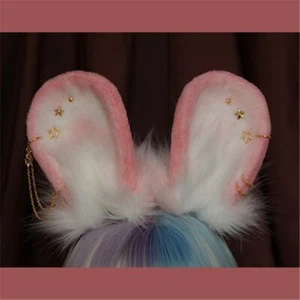 Pink Hairbnds Hair Hoops Animal Plush Ears Lolita Headwear Costume Accessoriese - Picture 1 of 5