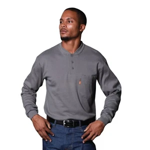 Camiseta de manga larga resistente al fuego Henley Rasco FR para hombre talla 2XL gris nueva con etiquetas - Imagen 1 de 5
