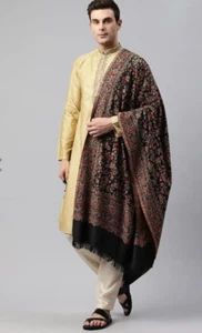 40X80" Pashmina Scarf Wrap Shawl, Paisley Black Brown Silk Cashmere,Soft Stole - Picture 1 of 6