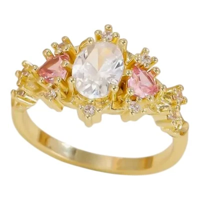 Anillo Boutique Circonita Cúbica con Acentos Rosa Chapado en Oro 14k Talla 7 🔥 Foto 1 de 4