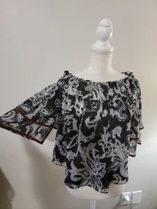 Ann Taylor LOFT Damen schwarz Paisley Schulterfrei Top Samtbesatz Gr. S - Bild 1 von 10