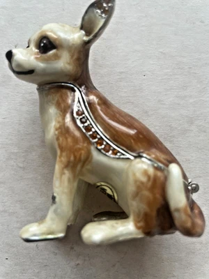 Handcrafted Chihuahua Hinged Trinket Box Enamel Gold Tone Bejorca - Image 1 of 2