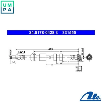 BRAKE HOSE 24.5178-0428.3 FOR VOLVO B4204T11/4204T9/4204T41 D4204T14 2.0L 4cyl - Image 1 of 4