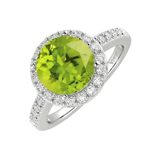 2.69CT Round Cut Genuine Peridot & Topaz Halo Ring in 14k White Gold Plated 925 - Picture 1 of 7