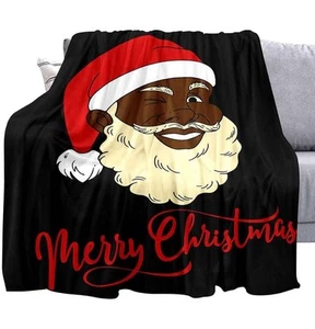Christmas Throw Blanket-Funny African American Santa Claus Blanket, Soft 40"x50" - Picture 1 of 6