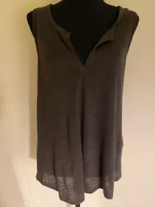 Vince Split Neck Sleeveless Linen Tank Top-Size S-Brown - Picture 1 of 2