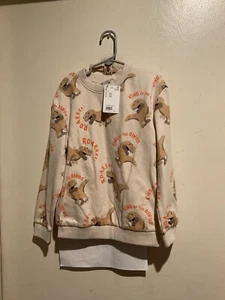 Cute T-Rex Roaring Boys Kids Sweater Size 6-8 Years Color Beige New W/ Tags - Picture 1 of 3