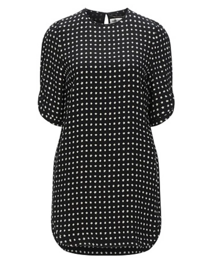 Vestido negro de seda Saint Laurent estampado de estrellas manga corta talla 36 Foto 1 de 4