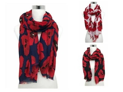 Women's Ladies big poppy thick soft cotton maxi head neck wrap scarf Shawl Stole - Image 1 of 2