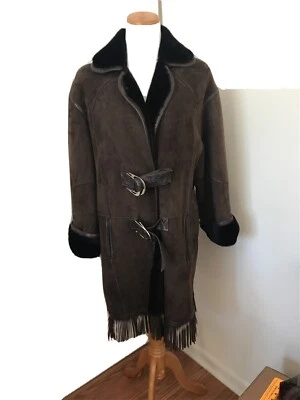 Christian Dior винтажный двусторонний стриженный мех кожаная замша пальто с бахромой - Изображение 1 из 4