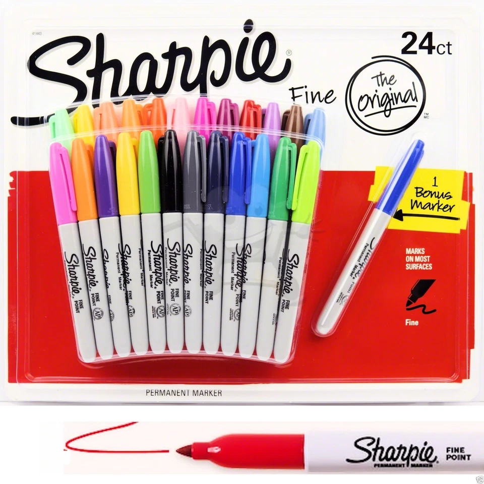 Sharpie Colored Permanent Marker Pens - Set of 24 + 1