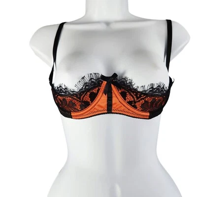 Sujetador abierto de encaje Fredericks Of Hollywood Lux talla 14 nuevo con etiquetas naranja satinado/encaje negro Foto 1 de 4