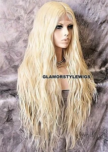 3 WAYS PART LACE FRONT FULL WIG EXTRA LONG WAVY LAYERED BLEACH BLONDE HEAT OK - Picture 1 of 5