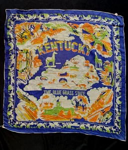 Kentucky "Bluegrass State" 50er/60er Jahre Vintage Souvenir Viskose, Seidentuch 31"X31" - Bild 1 von 5