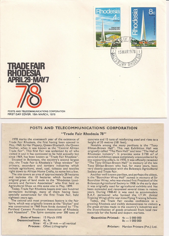 Rhodesia: 1978, Trade Fair Rhodesia 78, FDC - Image 1 of 1