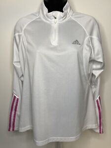 Adidas Climalite 1/4 Zip Long Sleeve Golf Pullover White & Pink Size Large