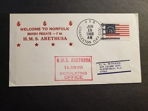 USS CHARLESTON LKA-113 Naval Cover 1969 British HMS ARETHUSA Cachet - Picture 1 of 2