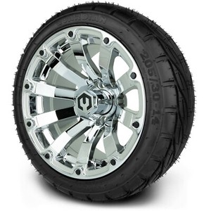 MODZ 14" Bomber Chrome Golf Cart Wheels and MODZ Guardian Tires (205/30-14)