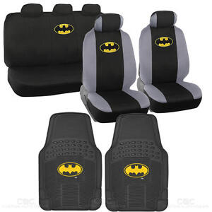 Batman Seat Covers & 2 PC Rubber Floor Mats for Car & SUV Auto Accessories