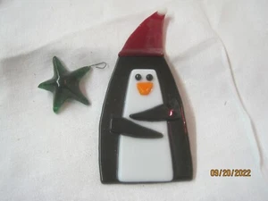 Vintage Stained Glass 2 pc Christmas Ornaments Penguin & Star #27 - Picture 1 of 3