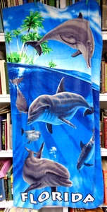 Vtg ISLAND GEAR Cotton Beach Towel FLORIDA DOLPHINS 56 x 30 - Picture 1 of 5