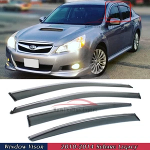 For 2010-14 Subaru Legacy Sedan Chrome Trim Smoke Tinted Window Visor Rain Guard - Picture 1 of 5