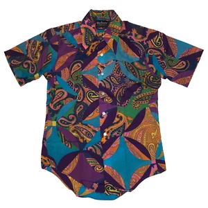 Vtg 60s MARLBORO Psychedelic Hawaiian Shirt Disco Hippie Paisley Mens Size M - Picture 1 of 9